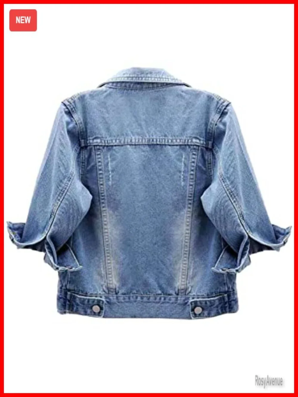 3/4 Sleeve Cropped Denim Jacket Button Down Trucker Jean Jacket Coat